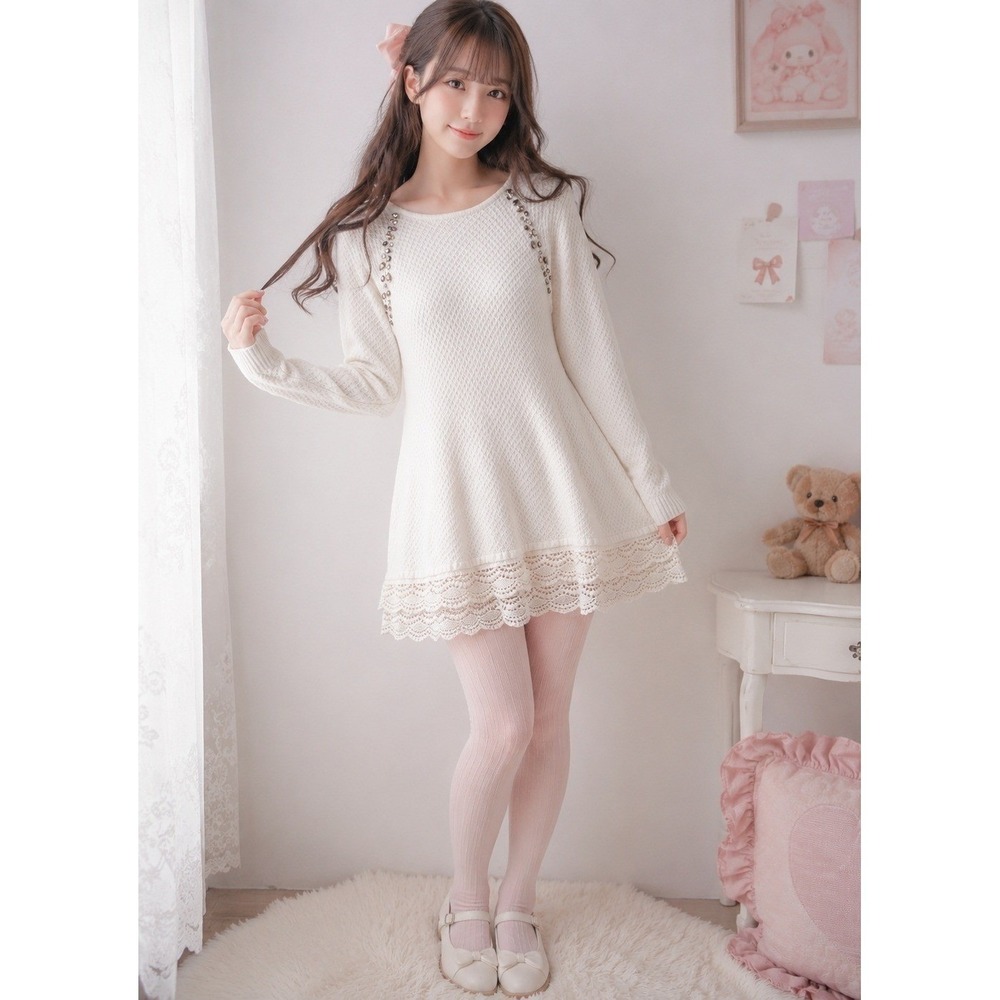 Chico's Tunic Womens L White Acrylic Waffle Knit Kawaii Himekaji Gyaru Soft Girl